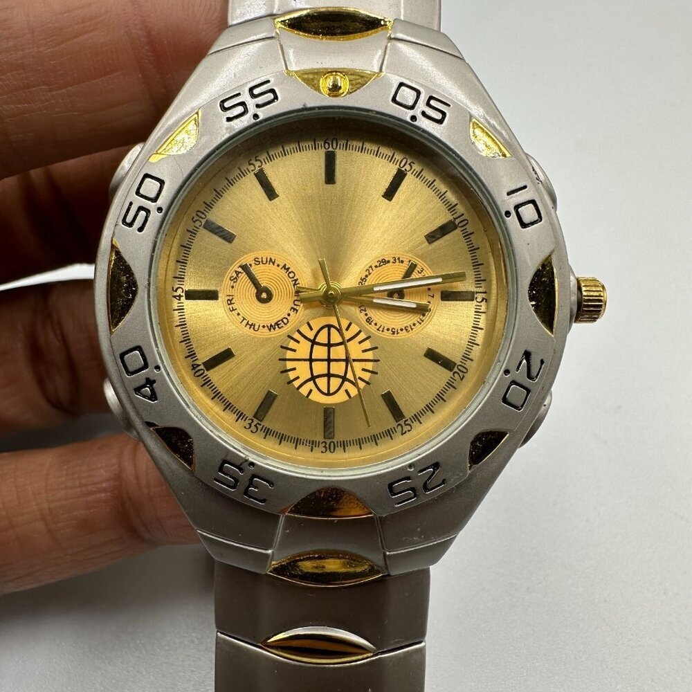 3/$30 Haband Watch Men Silver Gold Two Tone Round Case 39MM New Battery 8.5”